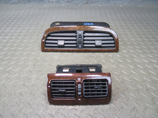 95-97 Nissan Gloria HY33 Front & Rear Center Air Vent Grille w Wood Trim Set OEM
