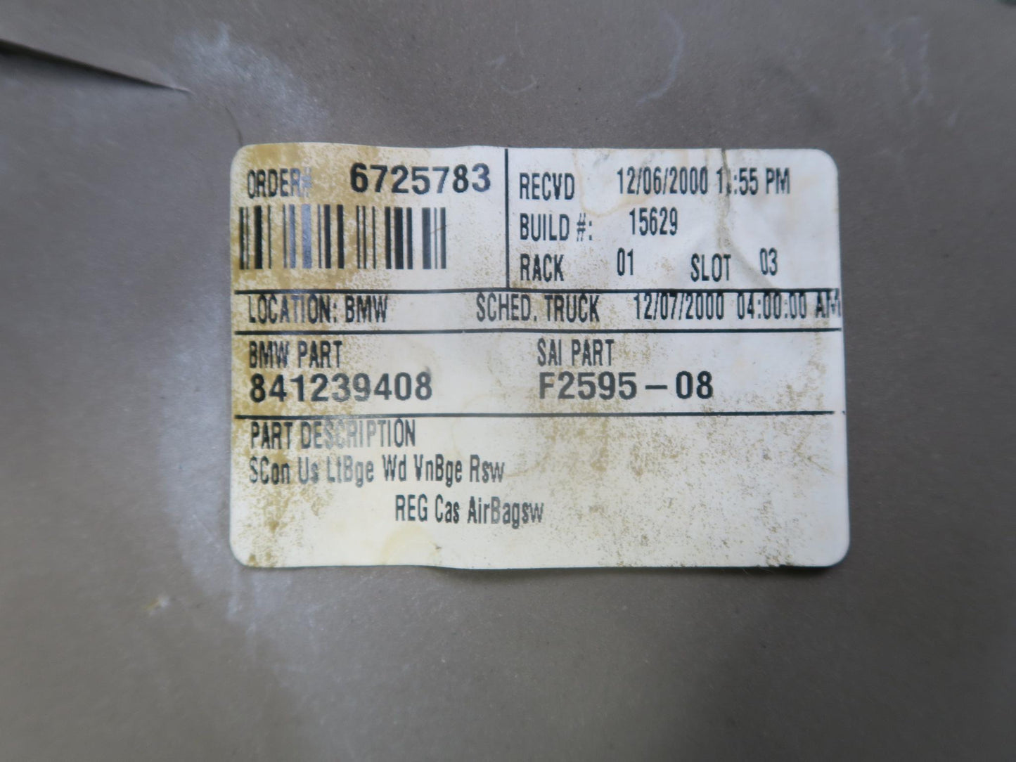 96-02 BMW E36/7 Z3 Roadster Center Console Trim Cover Panel Beige OEM