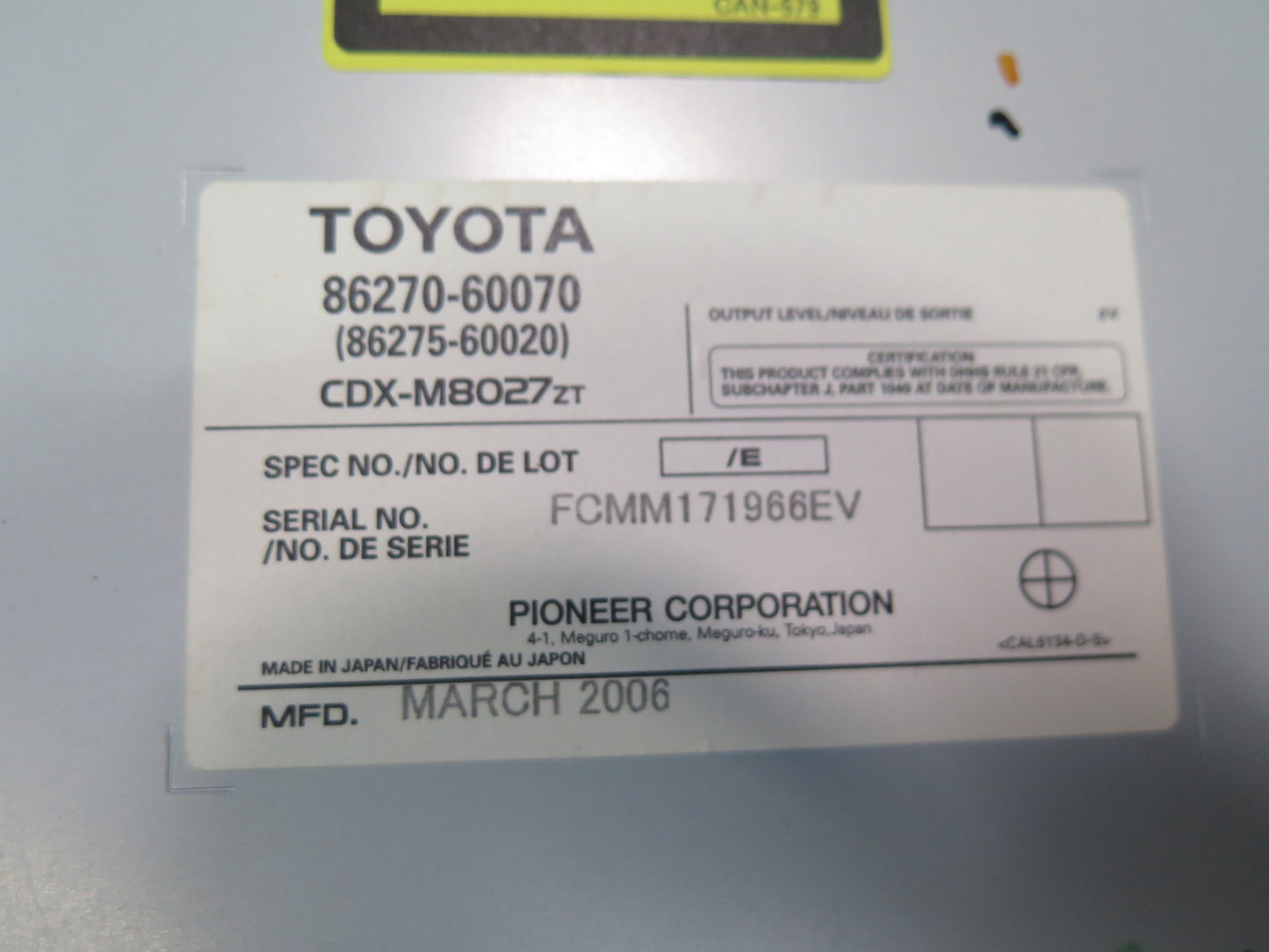 2003-2006 Lexus UZJ120L GX470 CD Changer Player w Magazine 86270-60070
