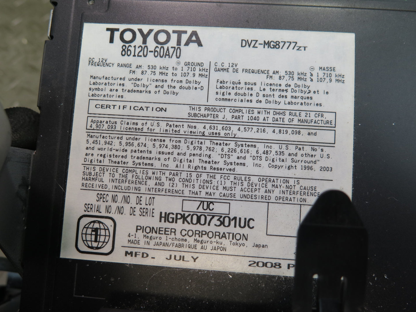 2008-2011 Lexus URJ201L LX570 CD DVD Audio Player Radio Receiver