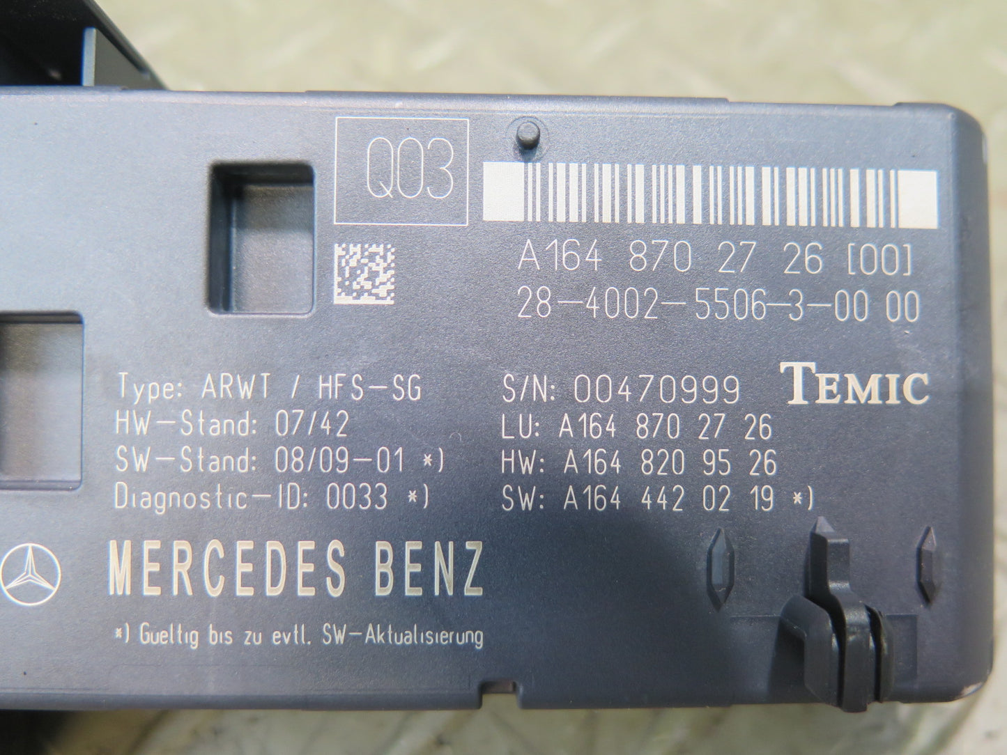 06-11 Mercedes W164 Ml-class Trunk Lid Tailgate Control Module 1648702726 OEM