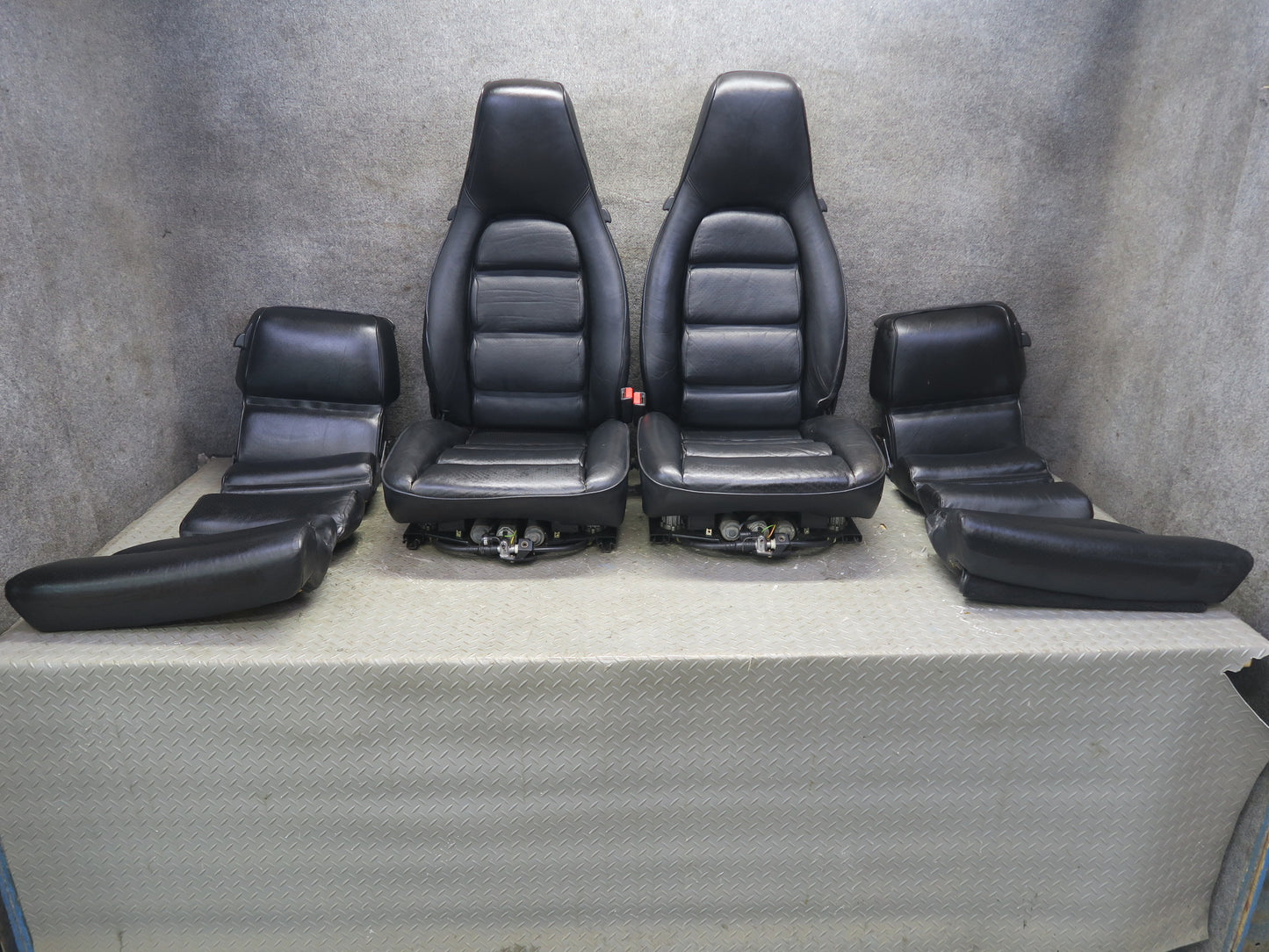 87-95 Porsche 928 S4 Front & Rear Left Right Side Power Seat Leather Black Set