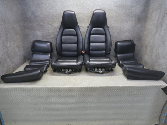 87-95 Porsche 928 S4 Front & Rear Left Right Side Power Seat Leather Black Set