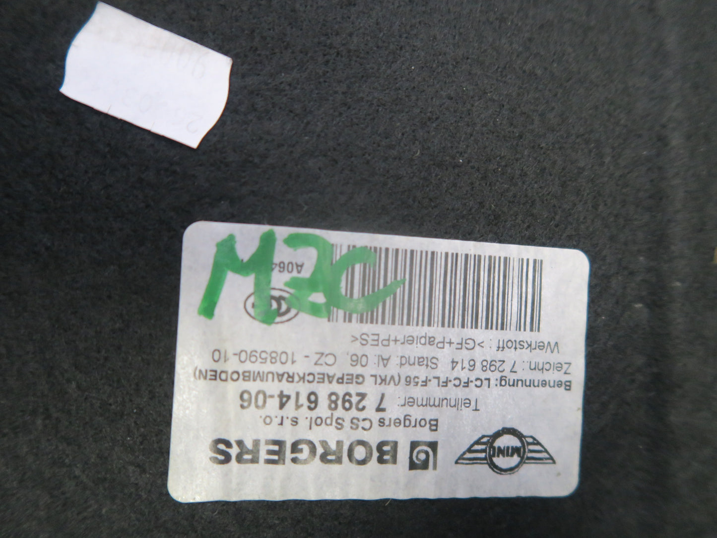 14-19 Mini Cooper S F56 F57 Rear Trunk Floor Carpet Cargo Cover 7298614 OEM