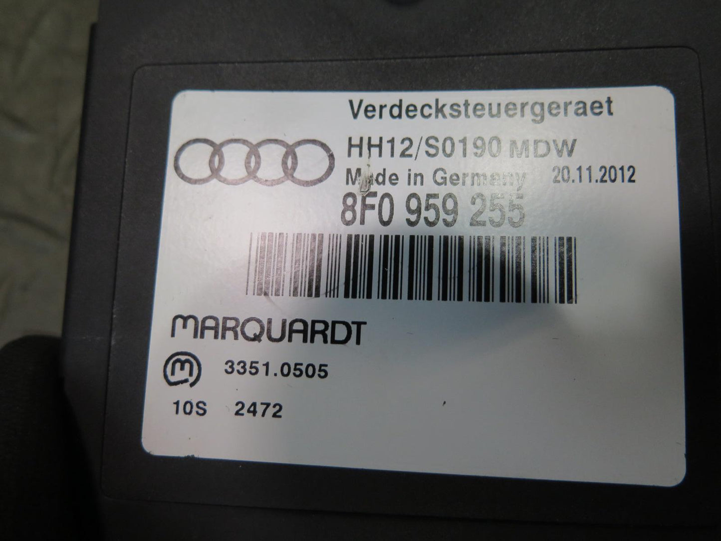 10-17 Audi RS5 8F7 Convertible Folding TOP Roof Control Module 8F0959255 OEM