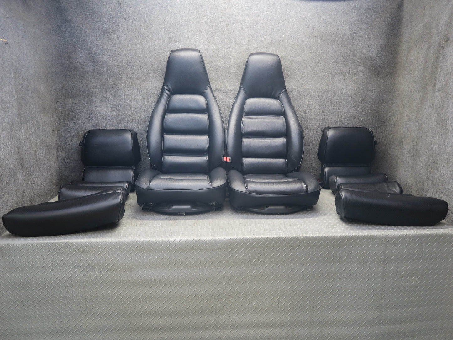 85-86 Porsche 928 S Front & Rear Left Right Side Power Seat Leather Black Set