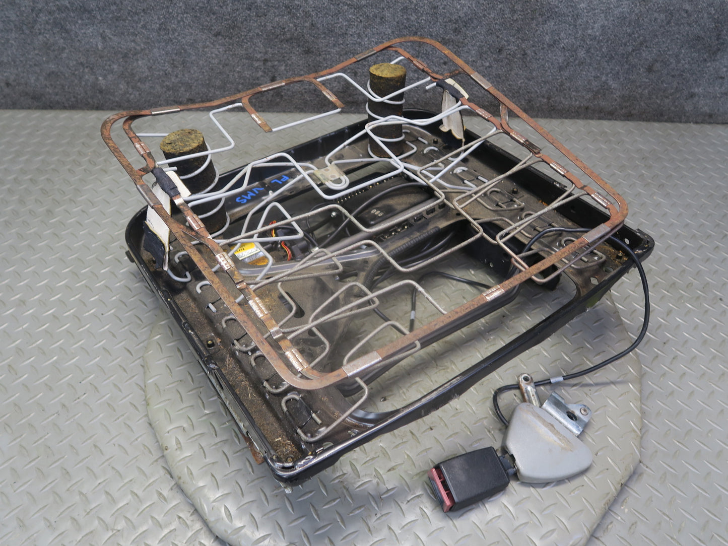 86-91 Mercedes W126 Sedan Front Left Seat Lower Frame Track Rail w Motors OEM