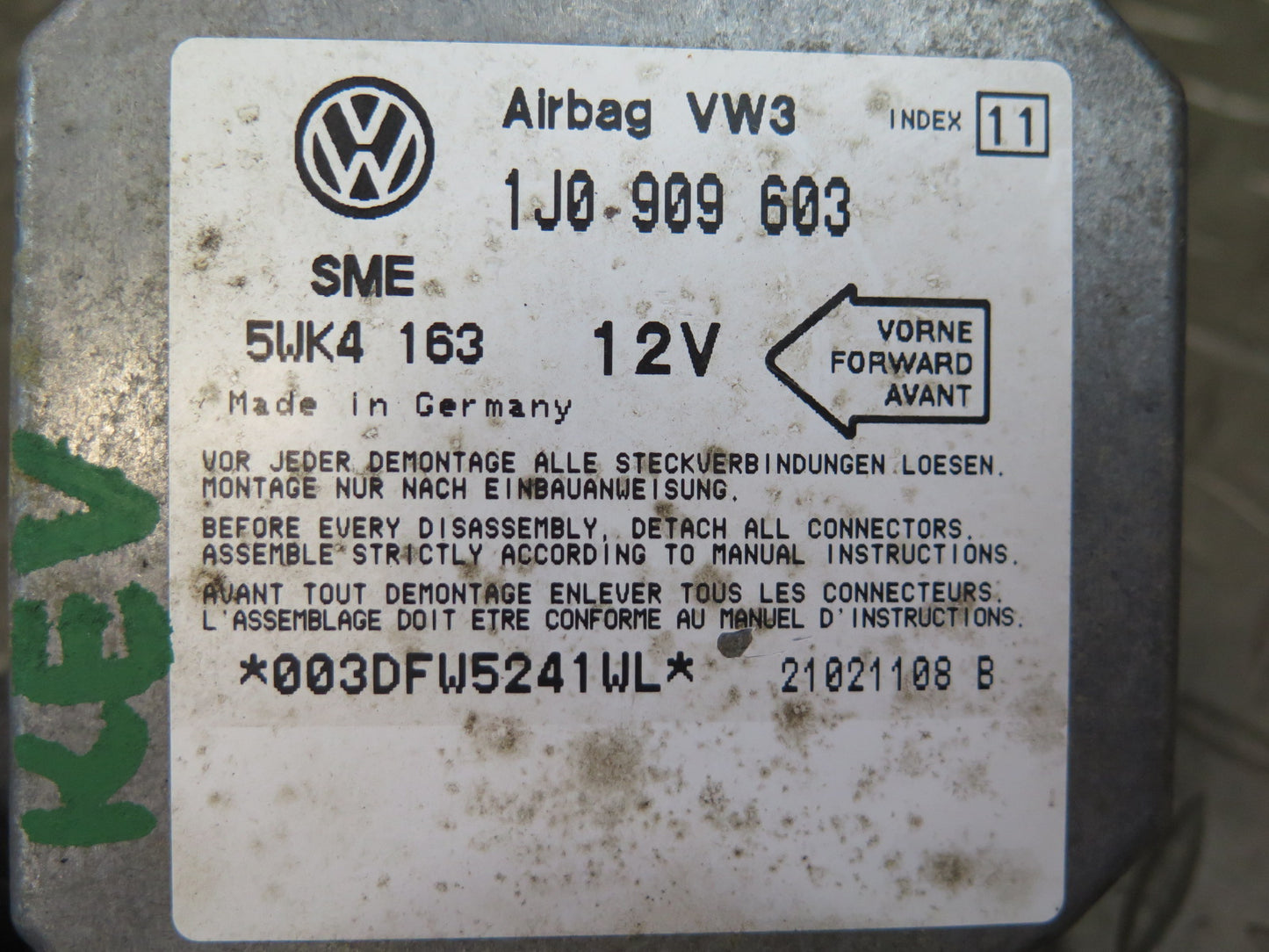 99-03 VW EUROVAN T4 MV SRS AIRBAG CONTROL MODULE UNIT 1J0909603 OEM