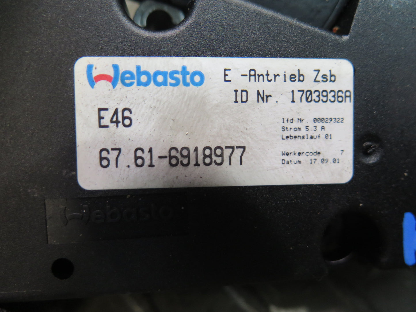 2001-2006 BMW E46 3-SERIES Sunroof Motor Drive Unit 6918977