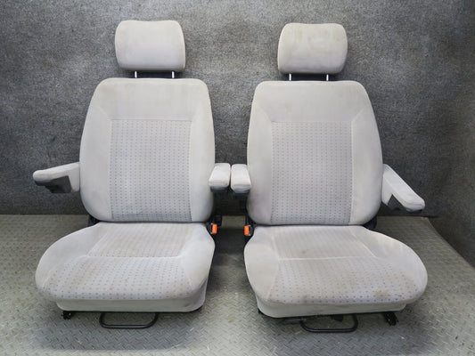 99-00 VW Eurovan T4 Set of 2 Front Left & Right Cloth Seat w Armrest Gray OEM