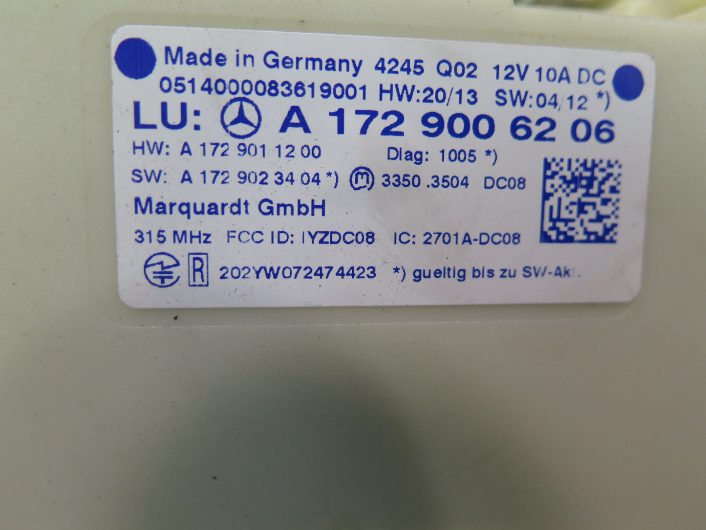 2012-2016 Mercedes R172 SLK Keyless GO Entry Control Module A1729006206