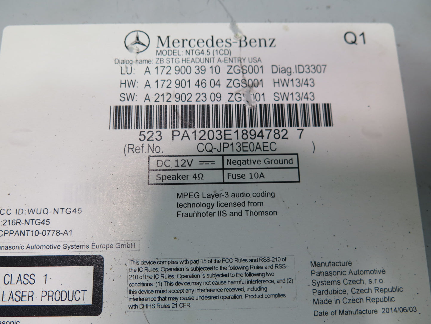 2012-2016 Mercedes R172 SLK Audio DVD CD Navigation Command Head Unit