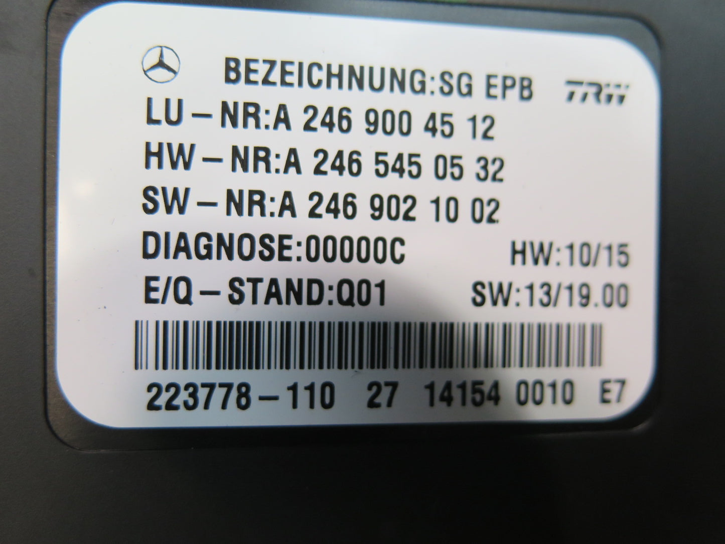 2012-2016 Mercedes R172 SLK Parking Brake Assist Control Module Unit A2469004512