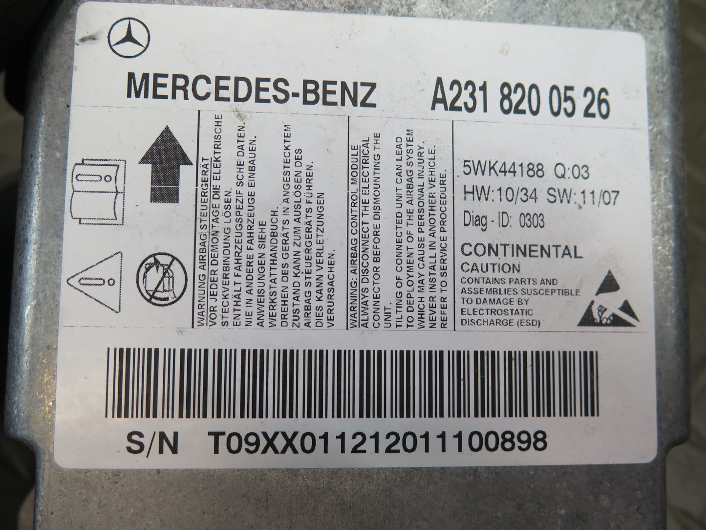 2013 MERCEDES R231 SL550 SRS AIRBAG CONTROL MODULE UNIT A2318200526 OEM
