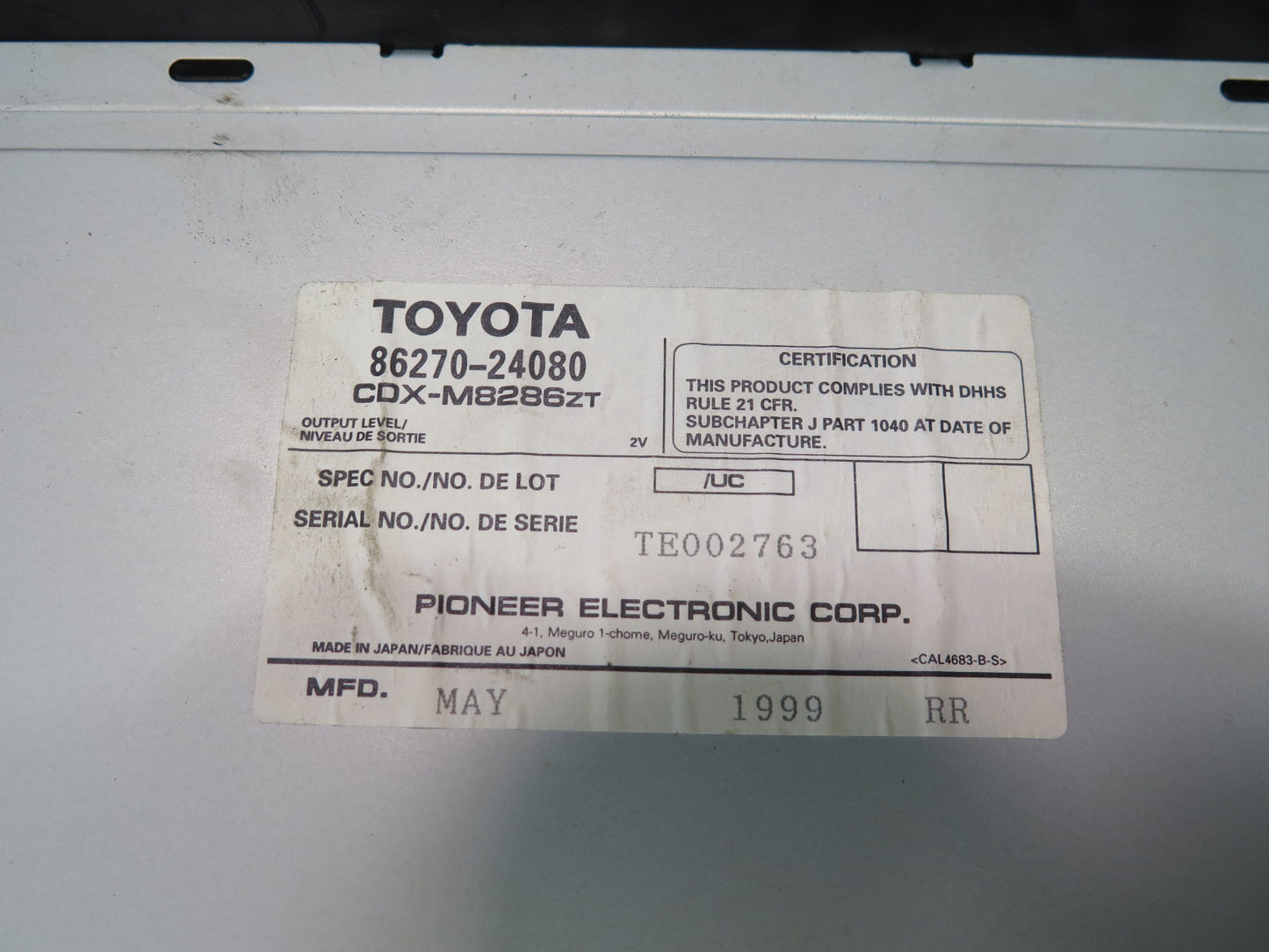 99-00 Lexus UZZ30L SC300 SC400 Pioneer CD Changer 86270-24080 OEM