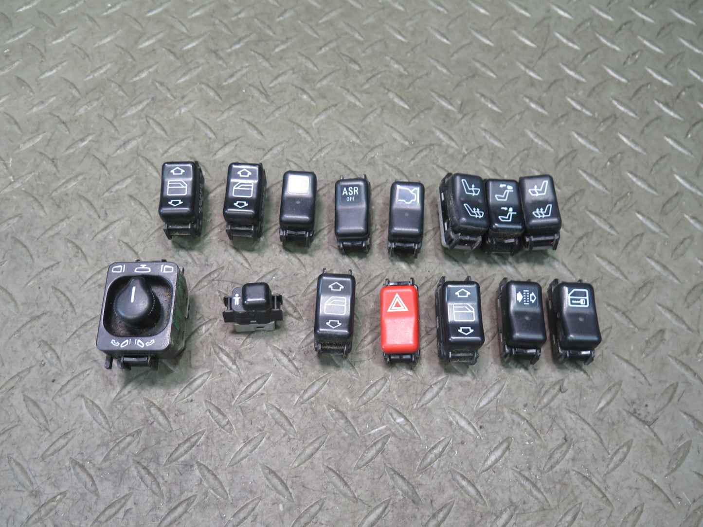 94-99 Mercedes W140 S500 15pcs Window Trunk Door Hazard Mirror Switch Set OEM