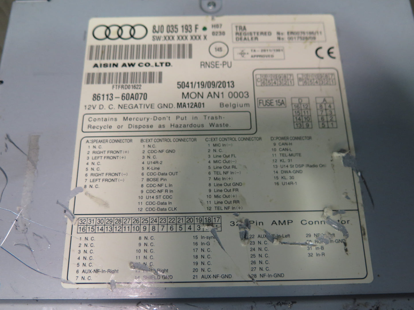 10-15 Audi TT S 8J Rnse Navigation Stereo Radio Head Unit 8J0035193F OEM