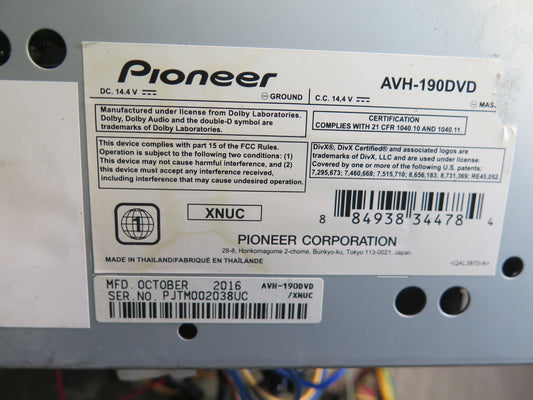 Pioneer AVH-190DVD Radio CD DVD Player Receiver