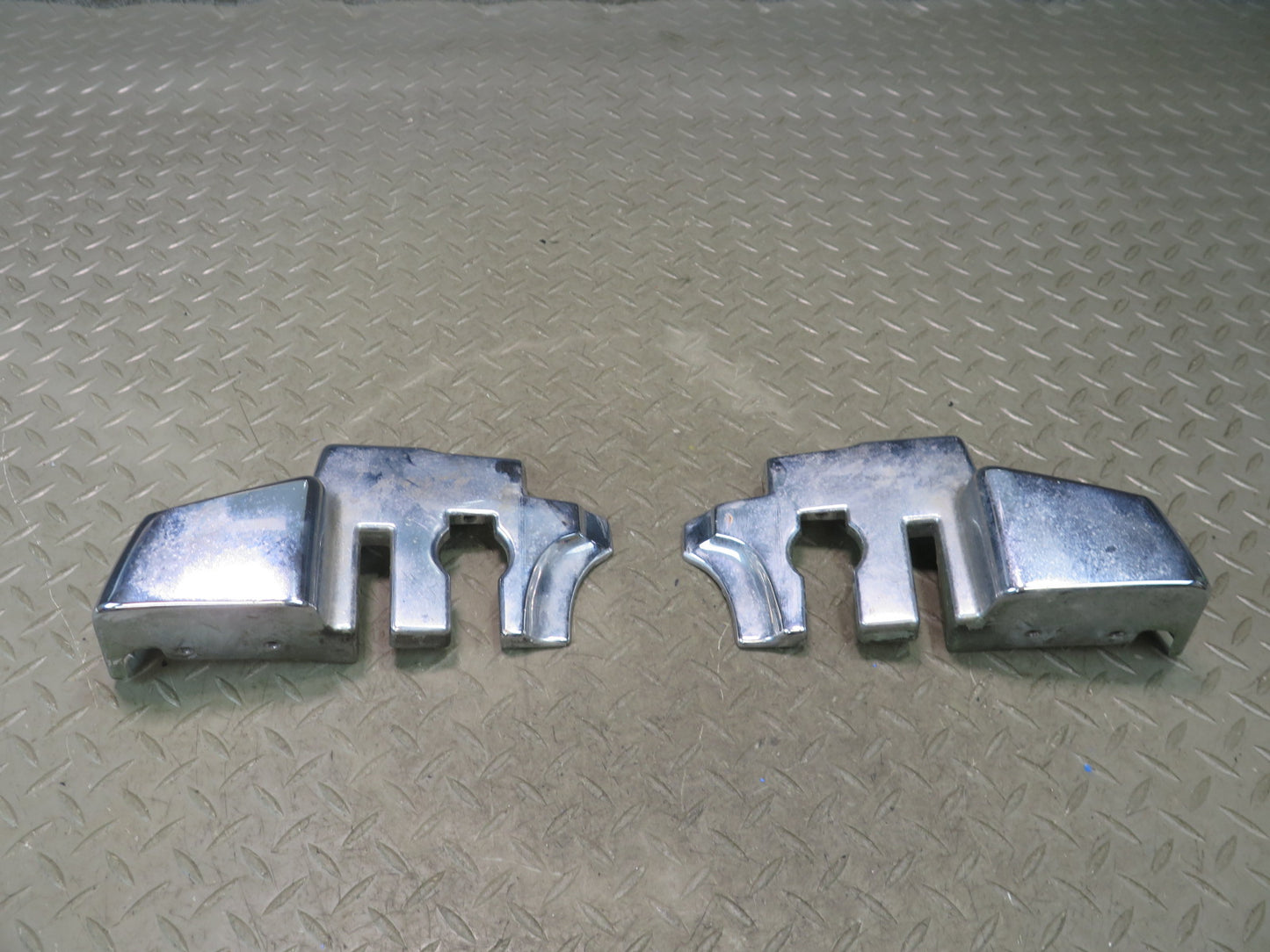 73-89 Mercedes R107 Convertible B Pillar TOP Hinge Latch Chrome Cover Set OEM