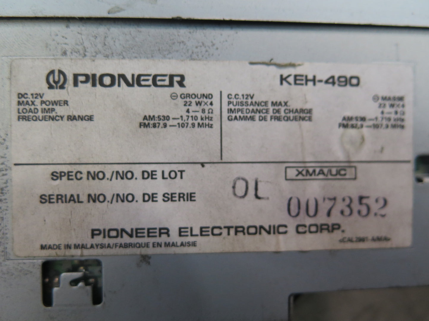 Premier Pioneer KEH-490 Car Stereo Cassette Radio Player
