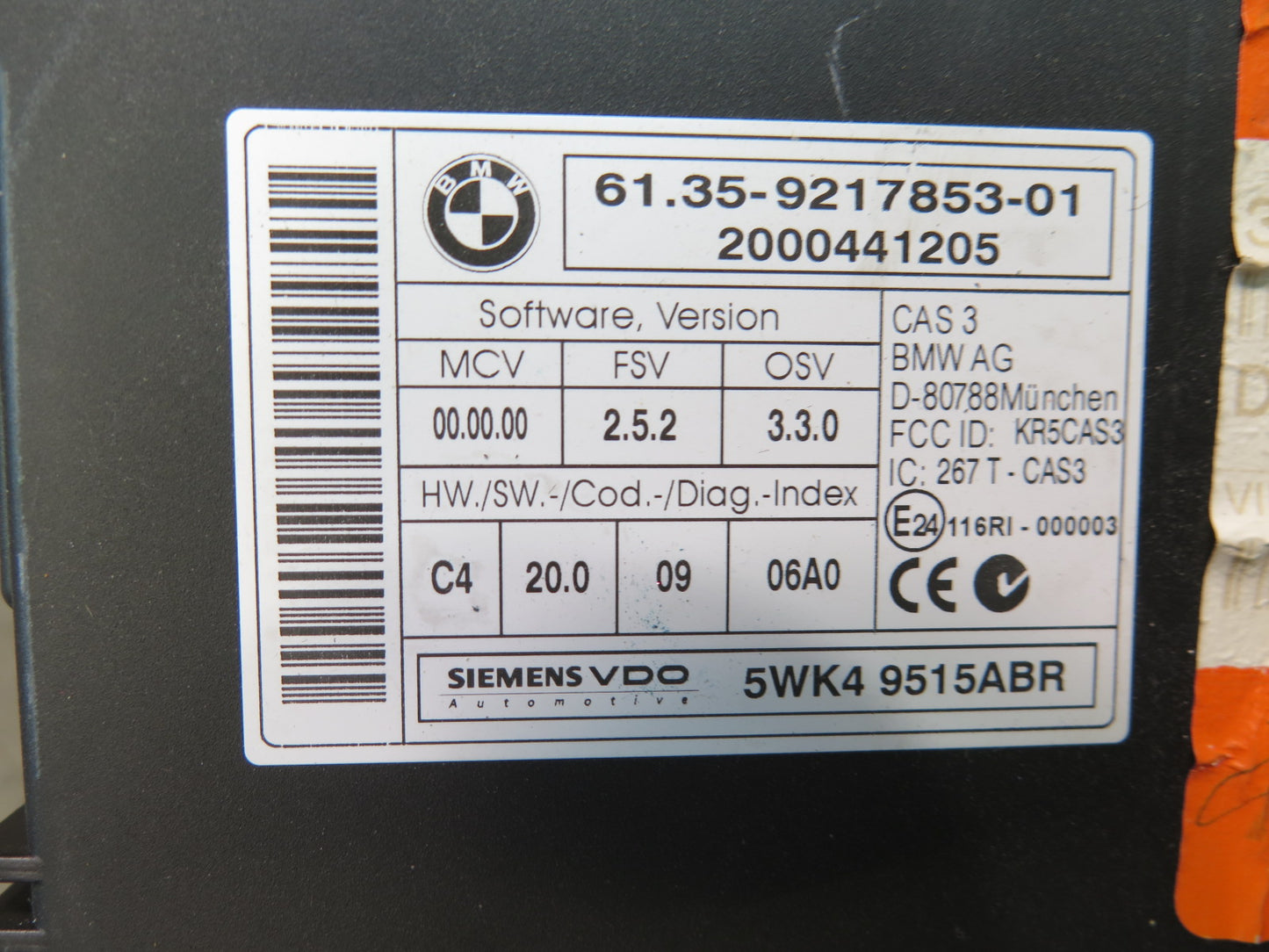 2007 BMW E63 E64 M6 S85 Engine ECU DME CAS3 Lock Cylinder Start Switch KEY Set