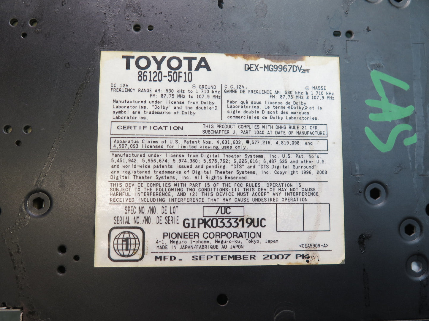 07-09 Lexus UVF46L LS600h LS460 Mark Levinson Radio CD Player Receiver OEM