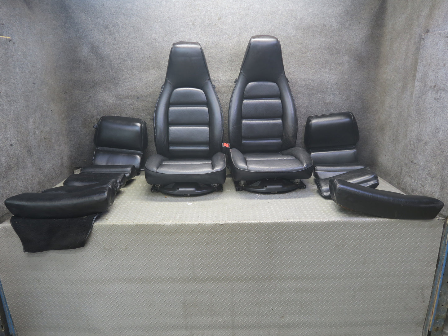 85-86 Porsche 928 S Front & Rear Left Right Side Power Seat Leather Black Set