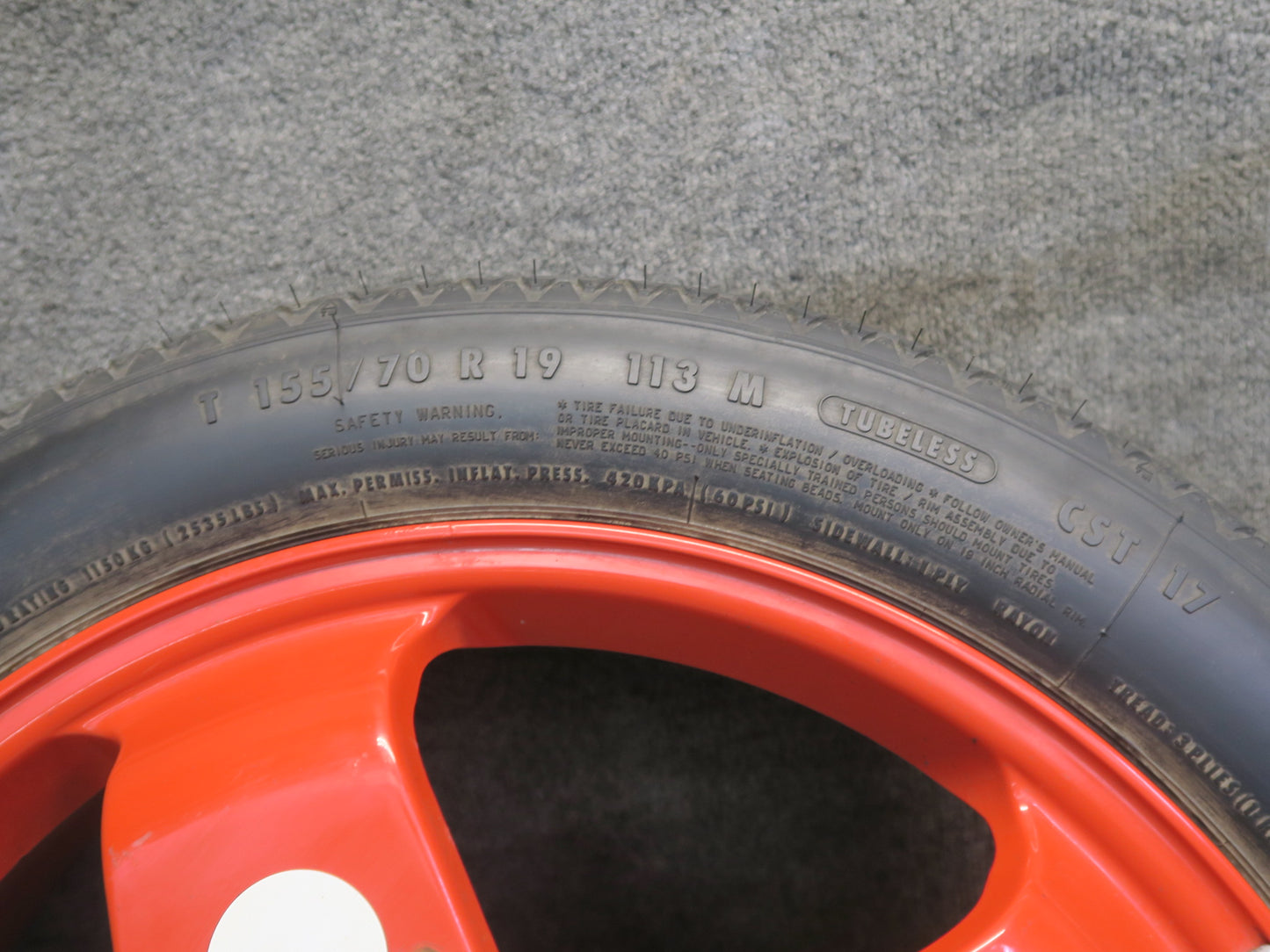 03-10 Bentley Continental GT Spare Tire R19" Wheel 19x4.5J 155/70 3W0601025G