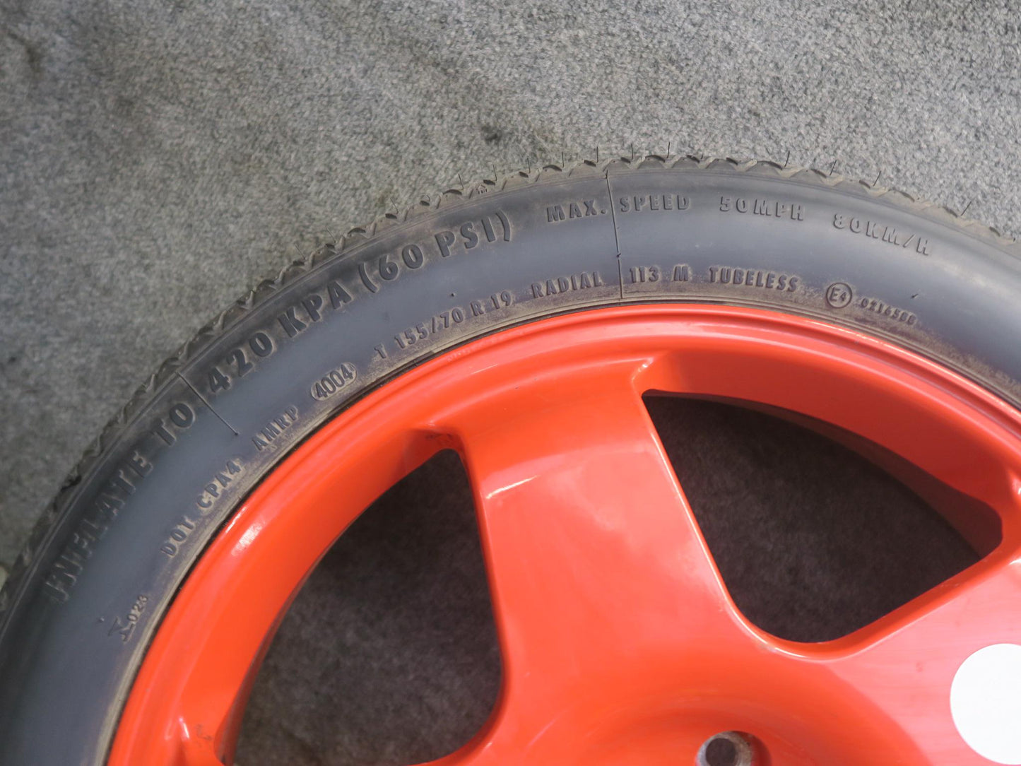 03-10 Bentley Continental GT Spare Tire R19" Wheel 19x4.5J 155/70 3W0601025G