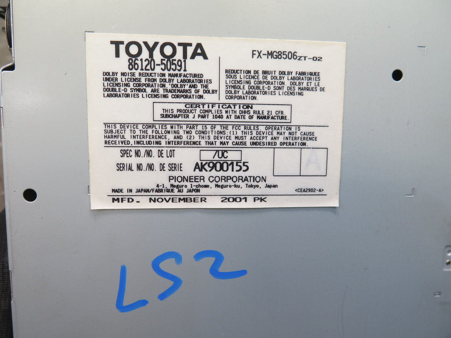 01-03 Lexus LS430 Mark Levinson Radio Cassette CD Player Receiver Head Unit OEM