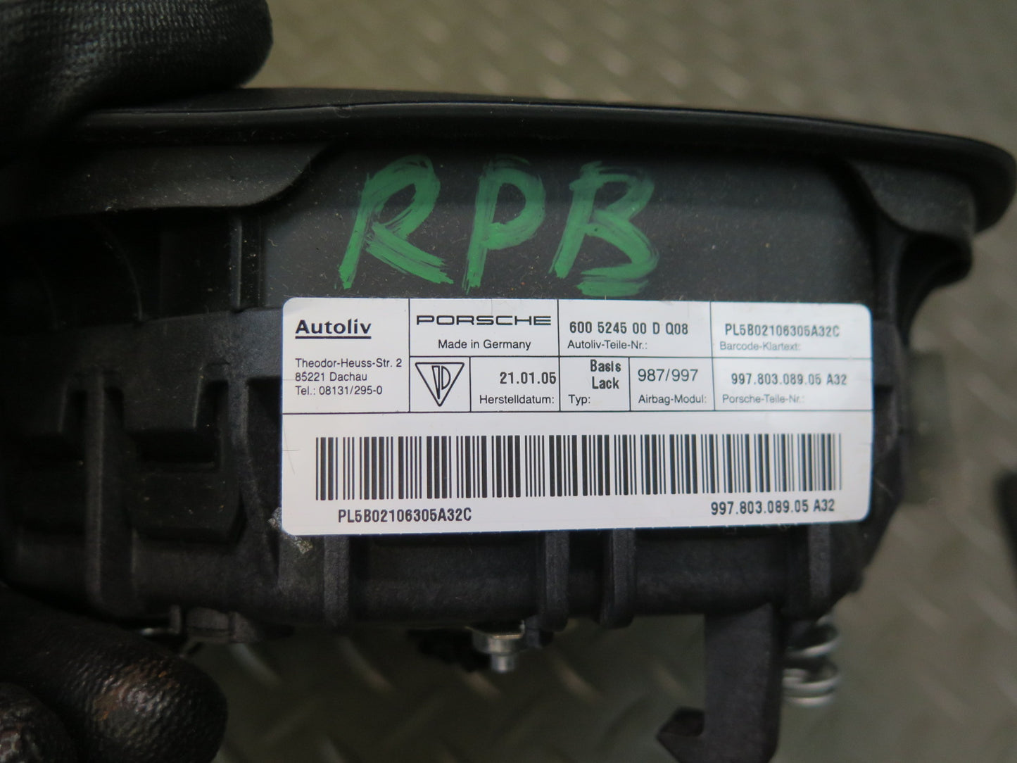 05-08 PORSCHE BOXTER 987 FRONT LEFT DRIVER SIDE STEERING WHEEL SRS AIRBAG OEM