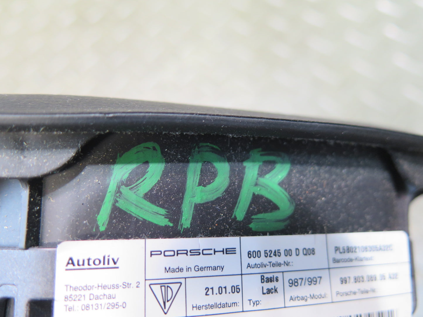 05-08 PORSCHE BOXTER 987 FRONT LEFT DRIVER SIDE STEERING WHEEL SRS AIRBAG OEM