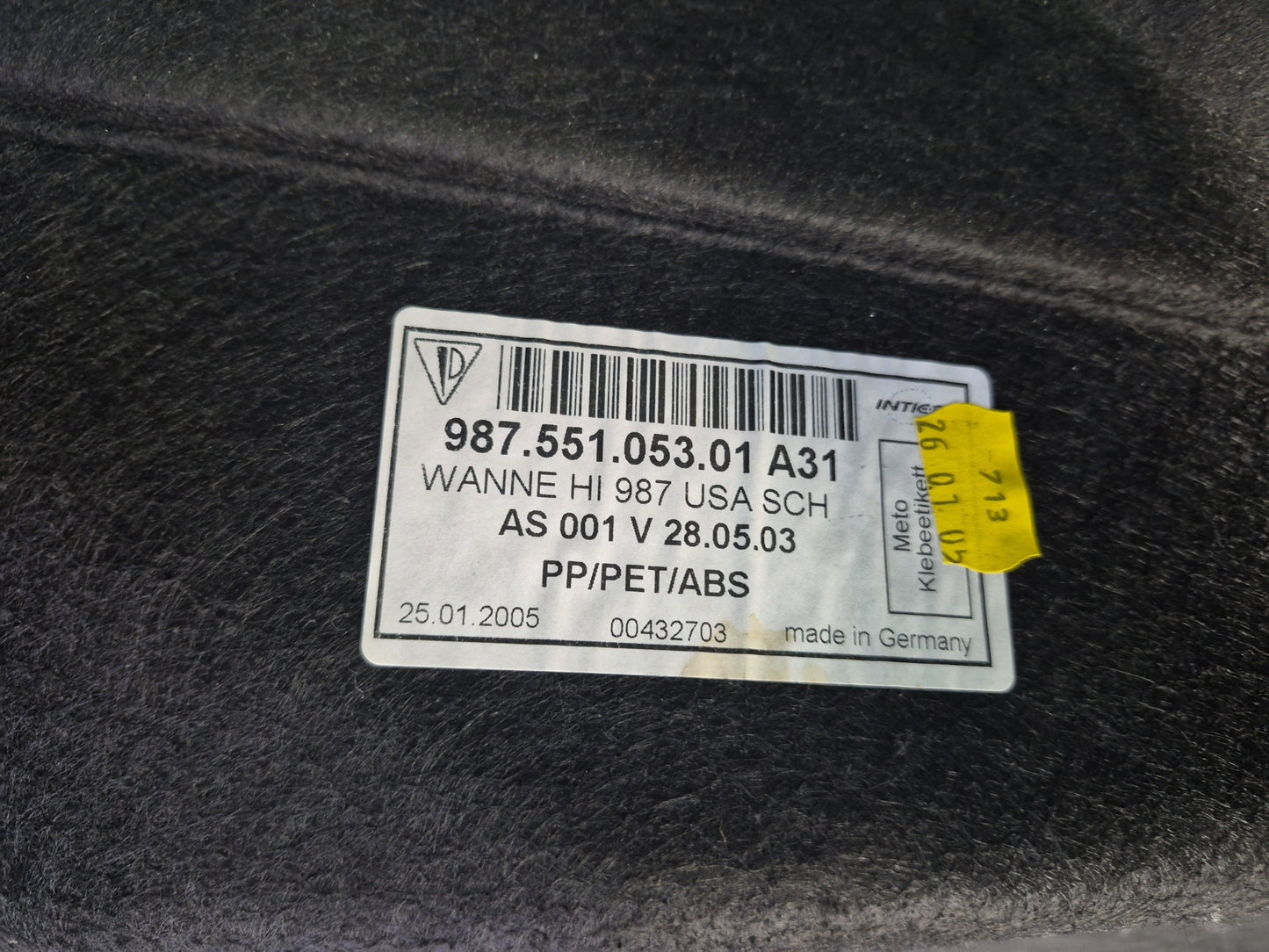 2005-2012 Porsche Boxster 987 Front Trunk Storage Compartment Carpet Trim