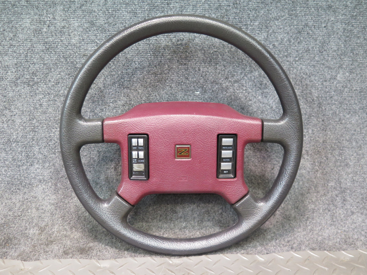 84-89 Nissan Z31 300ZX Leather Steering Black RED w Horn Pad Cover OEM