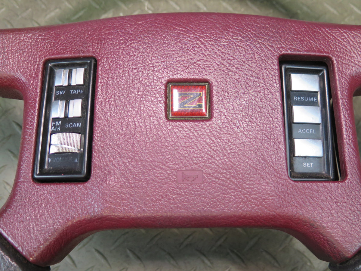 84-89 Nissan Z31 300ZX Leather Steering Black RED w Horn Pad Cover OEM