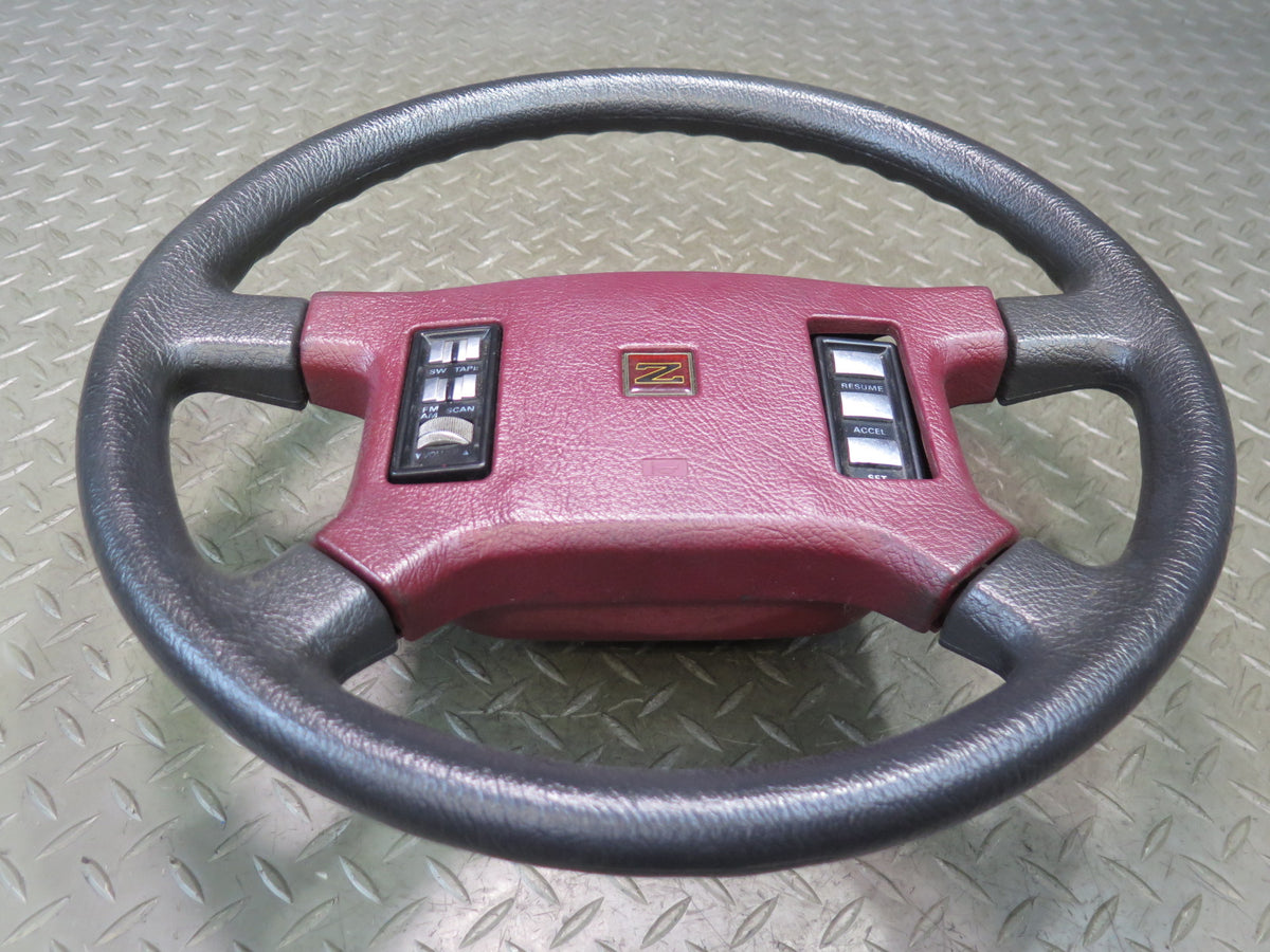 84-89 Nissan Z31 300ZX Leather Steering Black RED w Horn Pad Cover OEM