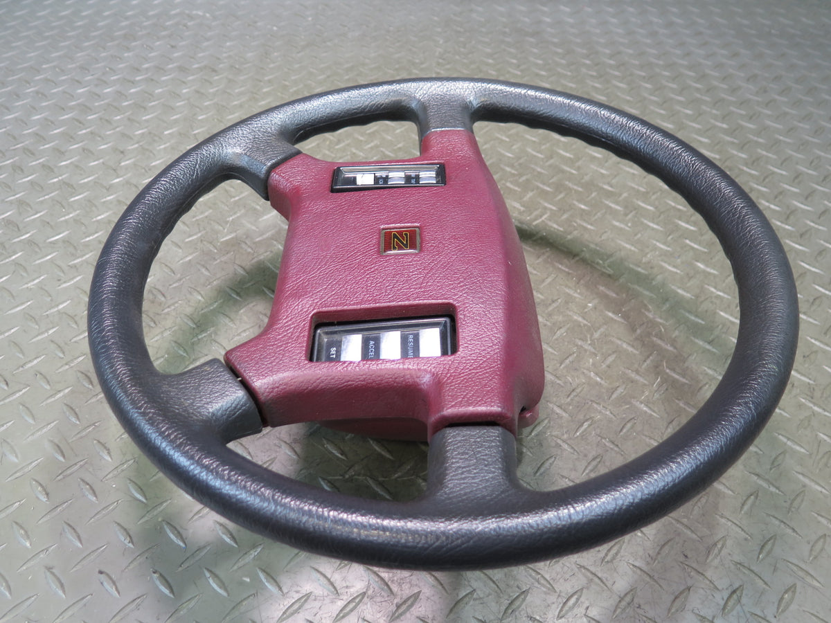 84-89 Nissan Z31 300ZX Leather Steering Black RED w Horn Pad Cover OEM