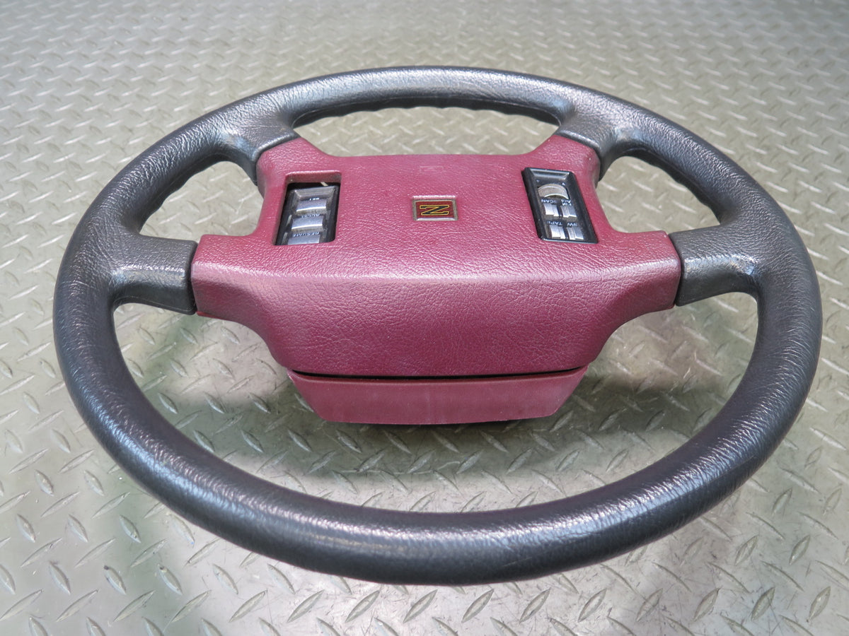 84-89 Nissan Z31 300ZX Leather Steering Black RED w Horn Pad Cover OEM