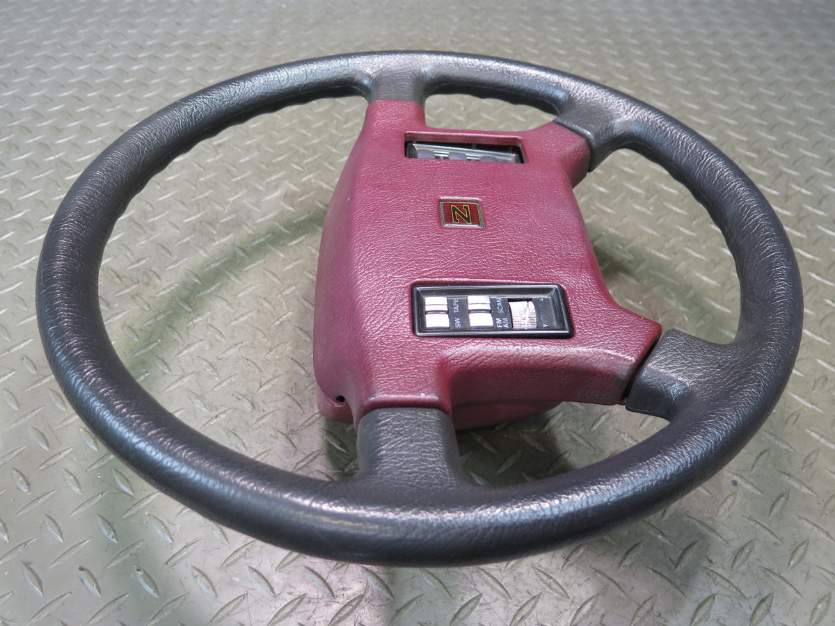 84-89 Nissan Z31 300ZX Leather Steering Black RED w Horn Pad Cover OEM
