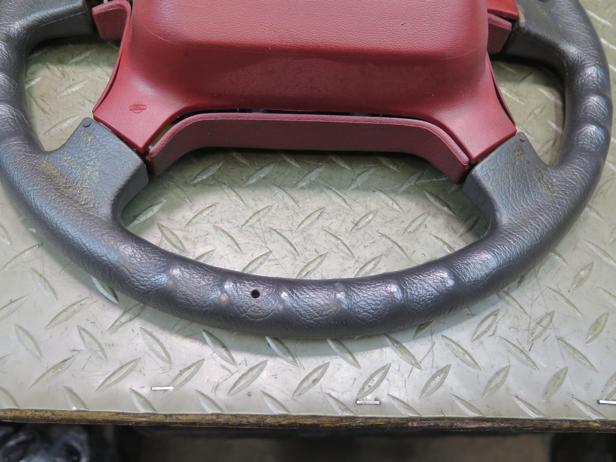 84-89 Nissan Z31 300ZX Leather Steering Black RED w Horn Pad Cover OEM