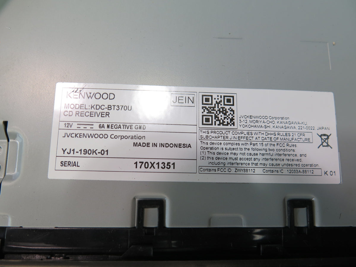 Kenwood KDC-BT370U Car Stereo Bluetooth CD Player Receiver
