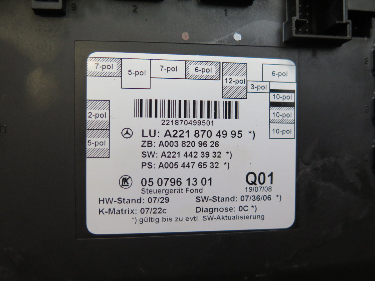 07-13 Mercedes W221 S-class Rear Left or Right Door Control Module OEM