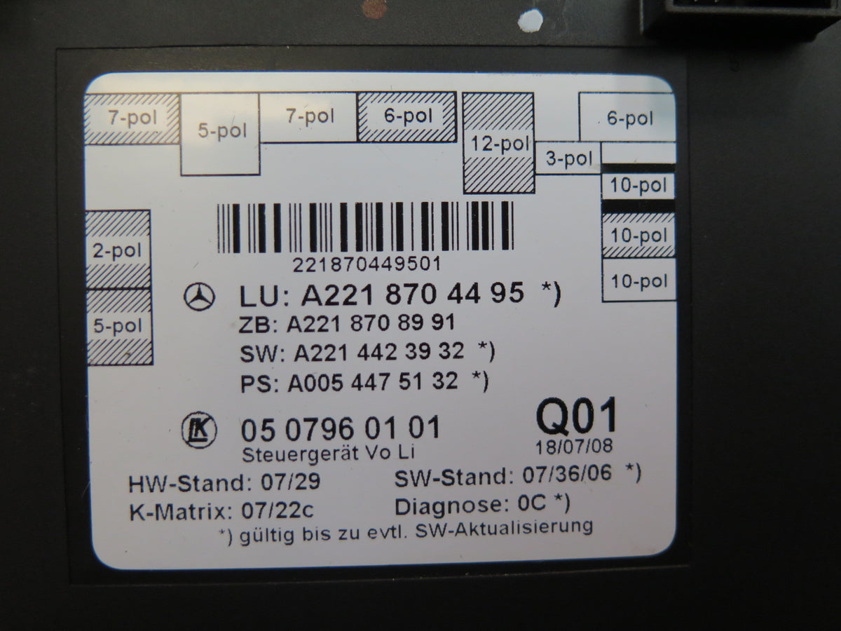 07-13 Mercedes W221 S-class Front Left Door Control Module 2218704495 OEM