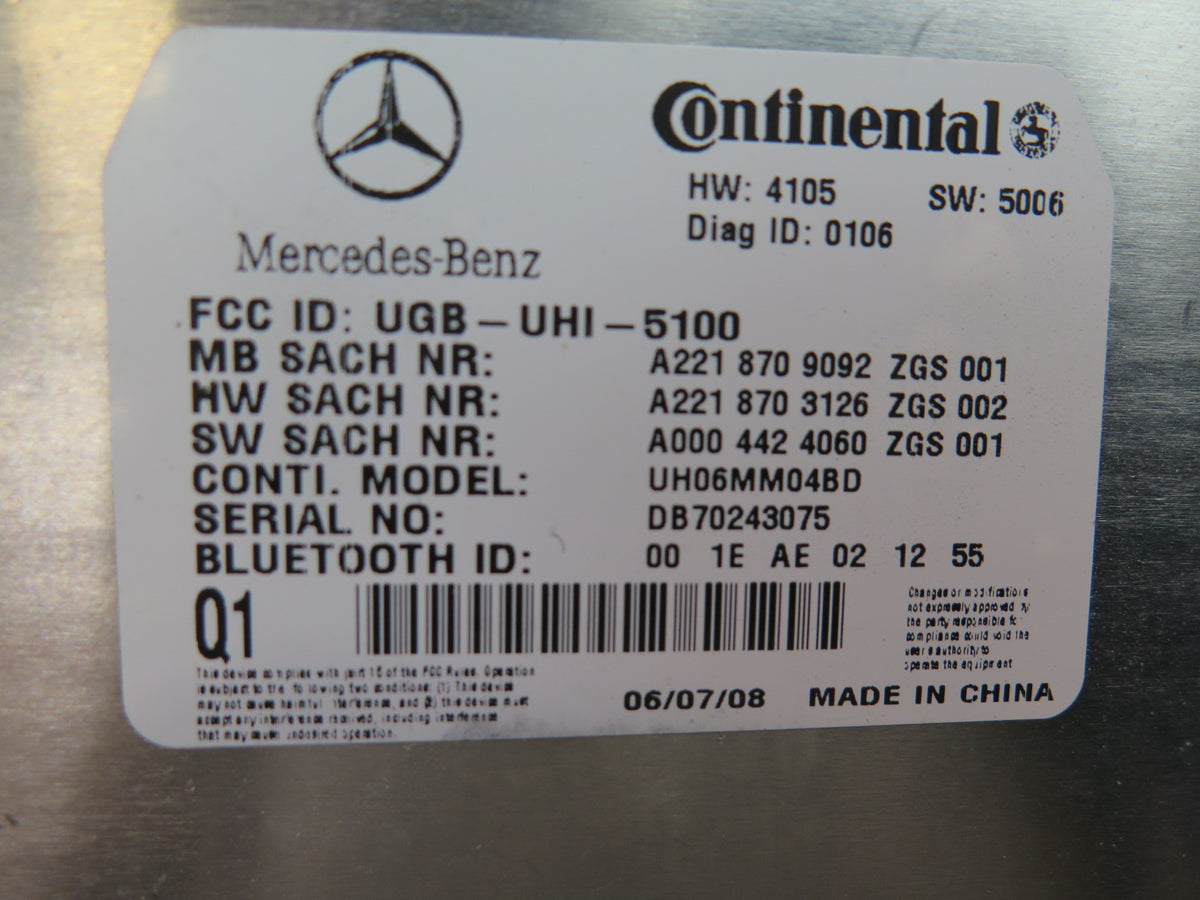 07-13 Mercedes W221 S-class Bluetooth Communication Module 2218709092 OEM