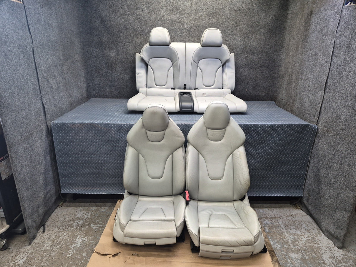 13-15 Audi RS5 8F7 Front & Rear Leather Heated Sport Seat Set Silver Damaged
