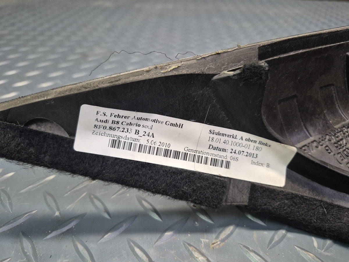 10-17 Audi 8F7 RS5 Convertible Front Left & Right Interior A Pillar Trim Set OEM