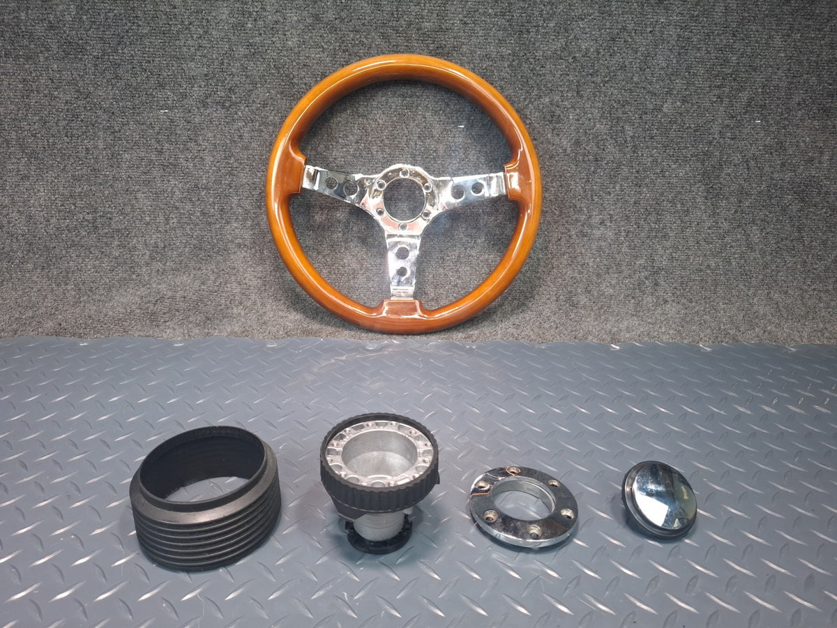 94-95 Toyota Hiace Wood Steering 3-SPOKE Chrome With Hub Adapter Set Aftermarket