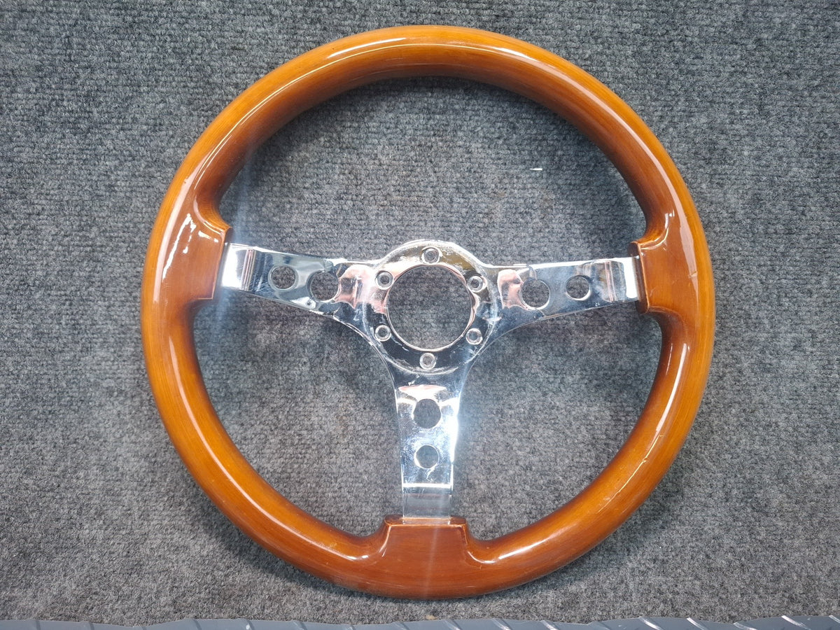 94-95 Toyota Hiace Wood Steering 3-SPOKE Chrome With Hub Adapter Set Aftermarket