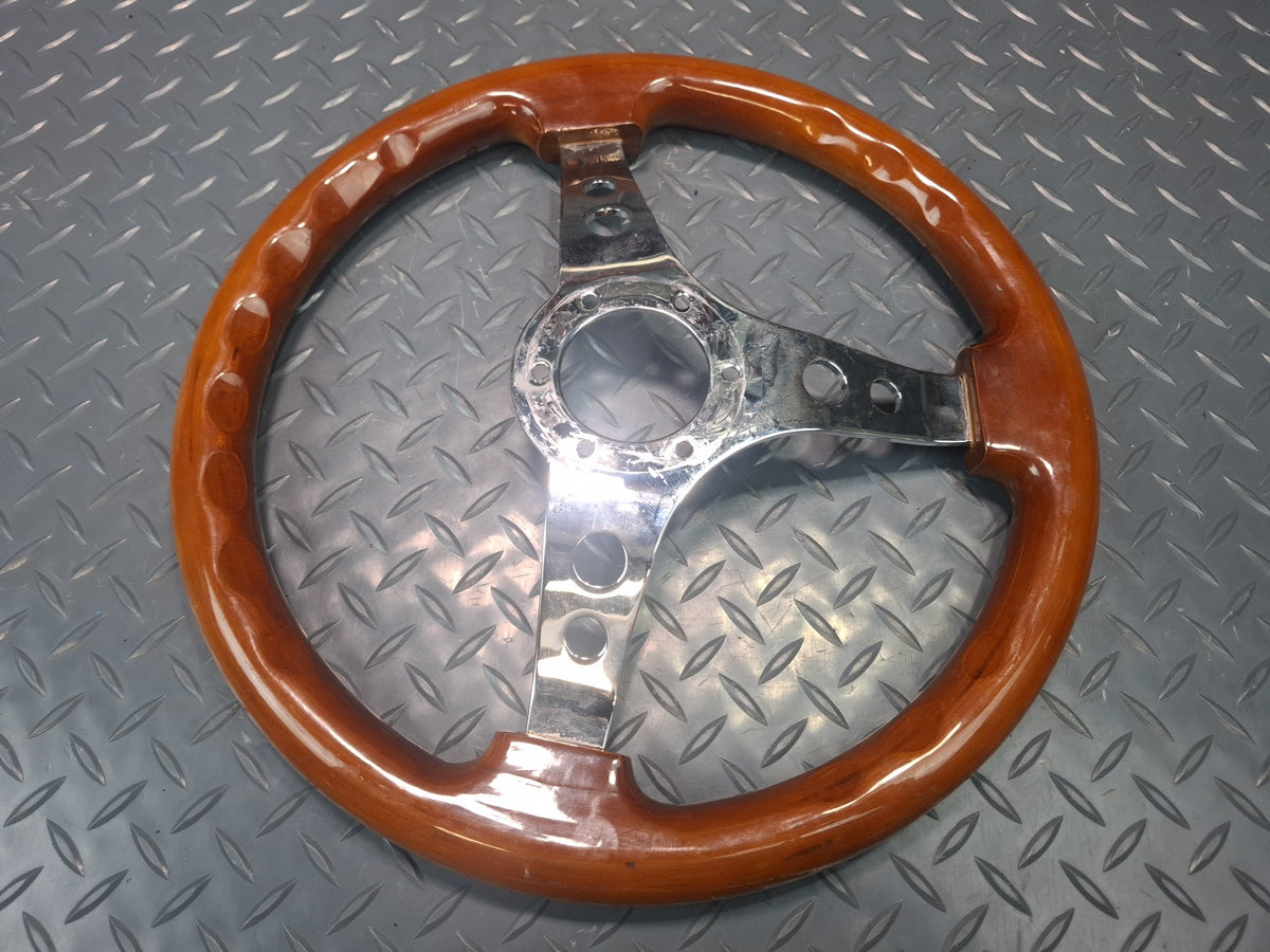 94-95 Toyota Hiace Wood Steering 3-SPOKE Chrome With Hub Adapter Set Aftermarket