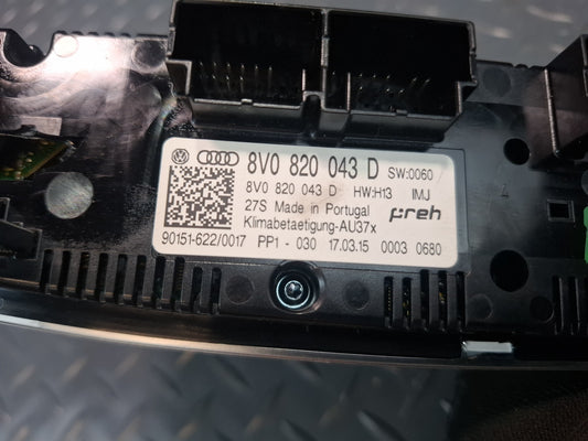 15-17 Audi S3 8VS A/C Heater Climate Control Switch Panel 8V0820043D OEM